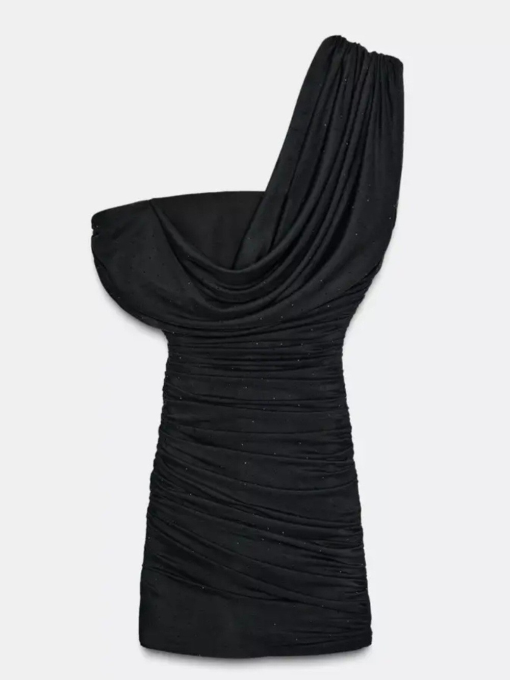 Zara Black One-Shoulder Ruched Mini Dress